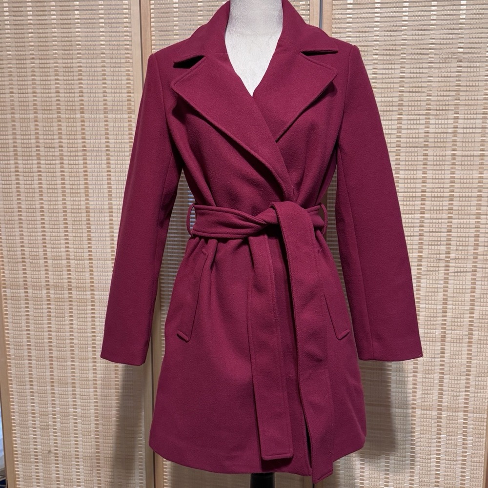 SAM EDELMAN Sz Small Belted Coat Double Breasted Deep Magenta Hot Pink Fuchsia